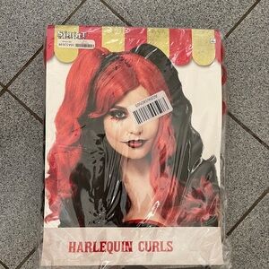 Spirit Halloween Harlequin Curls Wig Creepy Clown Red and Black